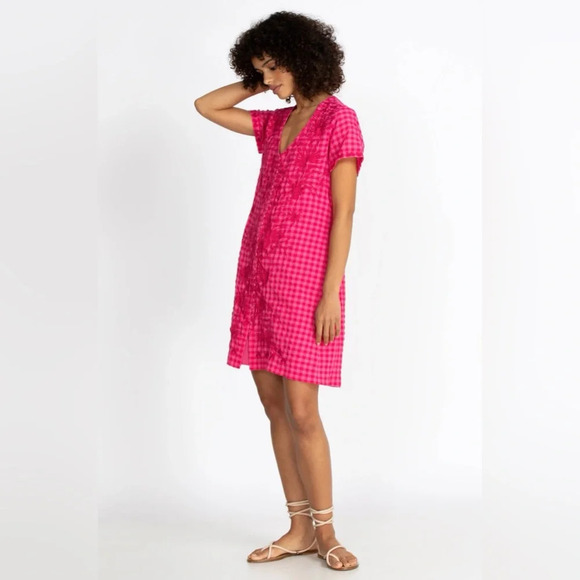 Johnny Was Devere Breezy Dress In Pink Plaid Embroidered Size Medium - Picture 11 of 11